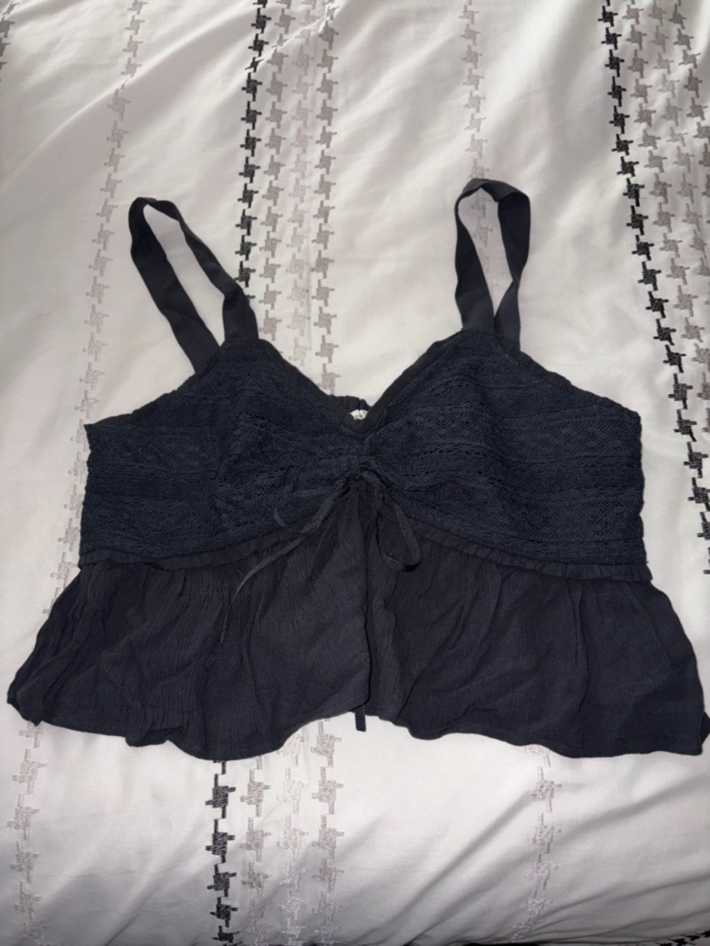 American Eagle Outfitters Black Lace-Detail Peplum Camisole